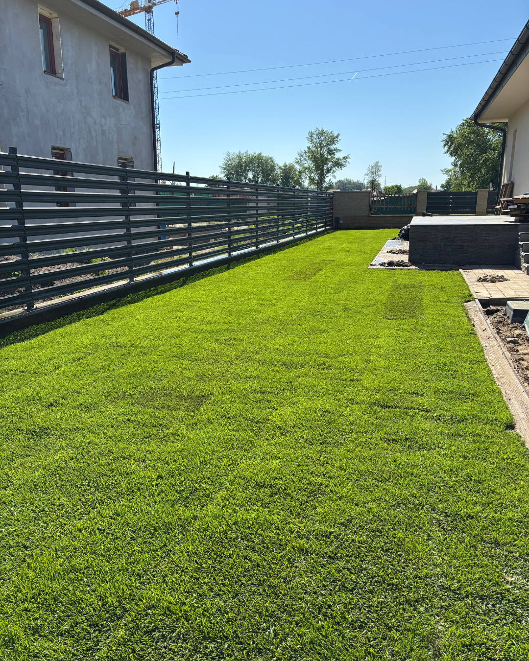 Kertépítés - Gyepszőnyeg leterített állapotban Soroksáron