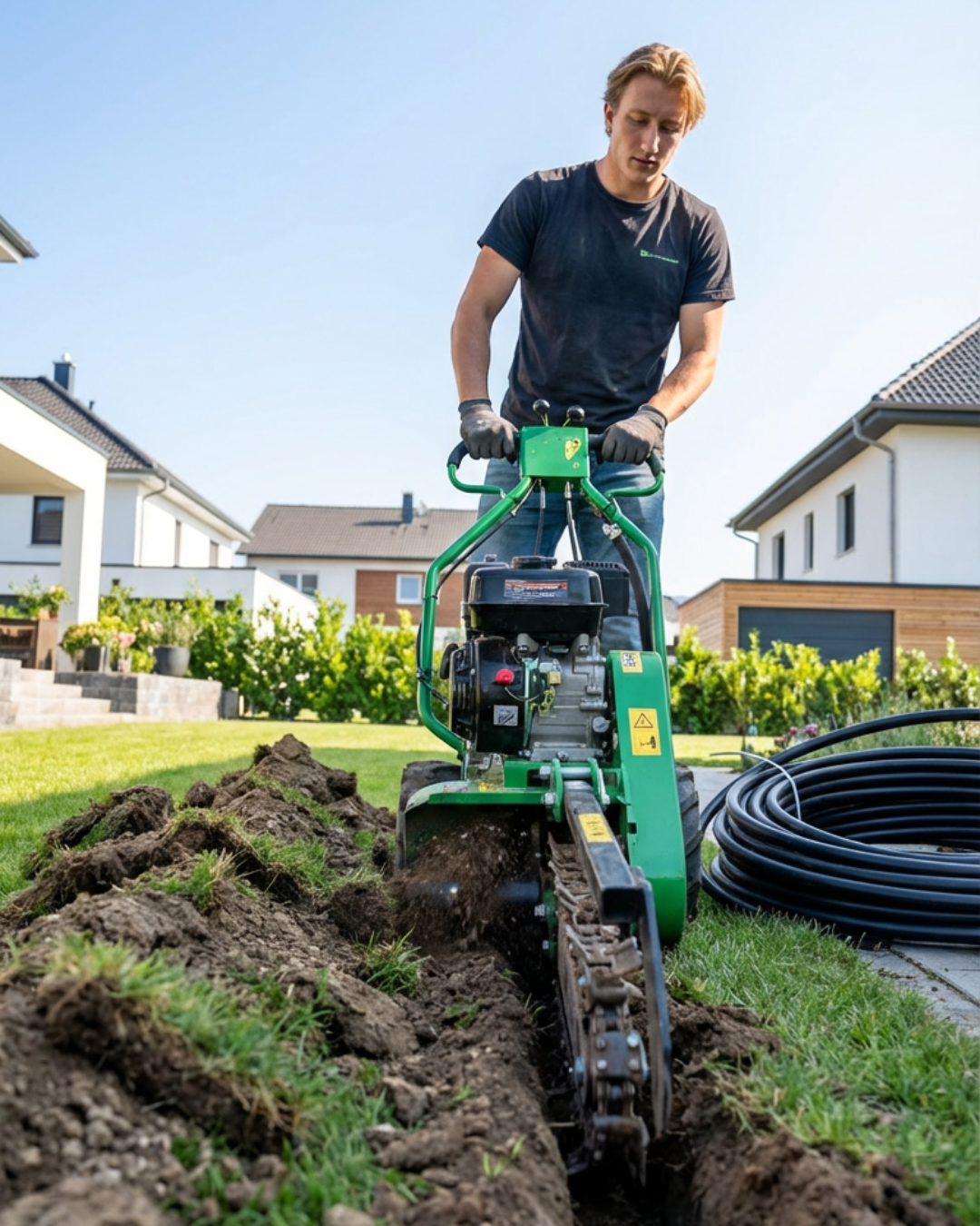 Öntözőrendszer - Árokásás árokásó géppel.