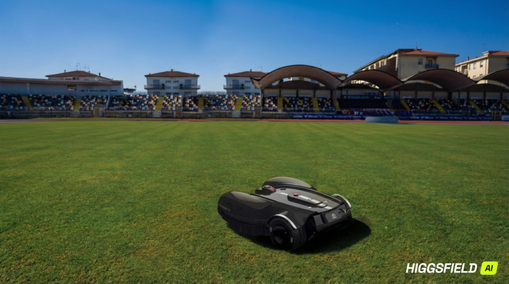 Robotfűnyíró - Stadionban fűvágás robotfűnyíróval